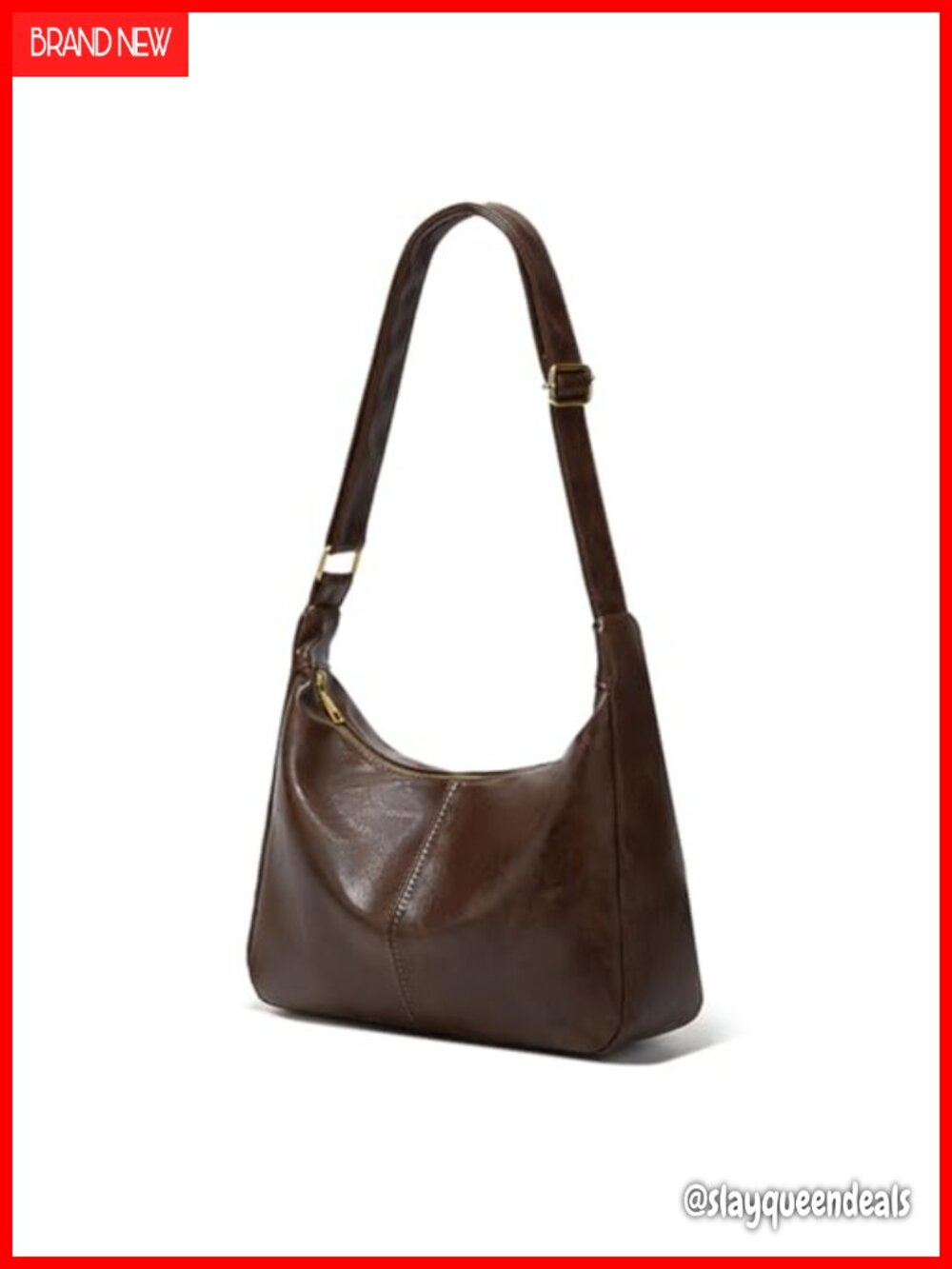 Slouchy Hobo Shoulder Bag PU Leather Crossbody Adjustable Strap Everyday Purse